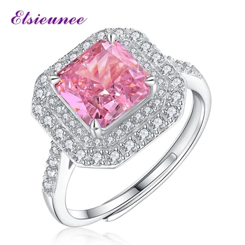 ELSIEUNEE 18K fehér aranyozott 6CT jégvágott rózsaszín zafír magas széntartalmú gyémánt állítható koktélparti gyűrű finom ékszerek