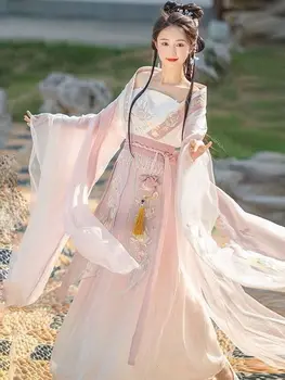Továbbfejlesztett Hanfu női őszi és téli széles ujjú hímzőruha Kínai Wei-Jin hagyományos stílusú cosplay jelmez