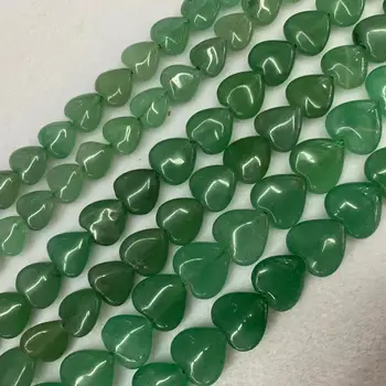 Szív alakú zöld aventurin kőgyöngyök természetes drágakő DIY laza gyöngyök ékszerkészítéshez szál 15