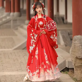 Song-dinasztia piros rózsaszín hímzett hanfu ruha öltöny Kínai hagyományos esküvői ruha nőknek 2024 Ősi cosplay jelmezek