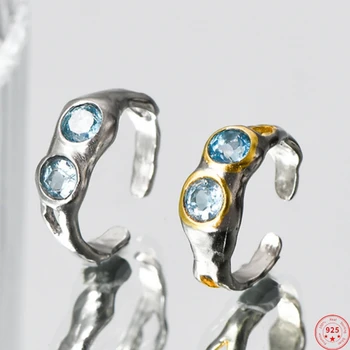 S925 Sterling ezüst gyűrűk nőknek Férfiak Új divat szabálytalan kettős szem alakú aranyozott topáz Punk ékszerek Ingyenes szállítás