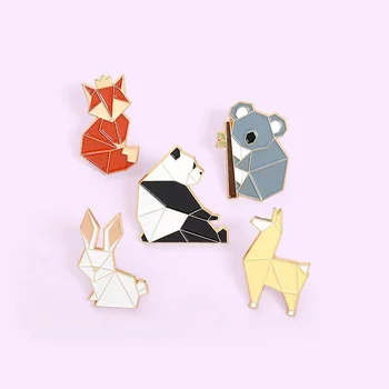 Papírvágott origami állati zománc csapok Koala panda róka nyúl brossok jelvények Nők Aranyos pinek Ékszer ajándék barátoknak Nagykereskedelem