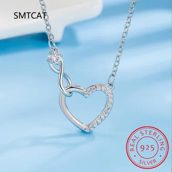 925 Sterling ezüst átlátszó CZ Forever Love Heart Infinity medál nyaklánc nőknek Valentin-napi ajándék finom ékszerek SCN442