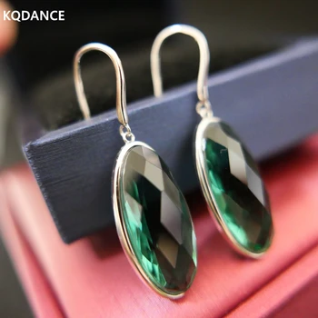 KQDANCE 925 Sterling ezüst laboratóriumi drágakövekkel Zöld kristály füstkvarc smaragd csepp fülbevaló Finom ékszerek nőknek nagykereskedelem