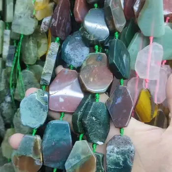 20-38mm Természetes többszínű színű Agates kő lapos szabálytalan alakú laza gyöngyök DIY ékszer kiegészítők b1633