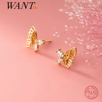WANTME Genuine 925 Sterling Ezüst Romantikus koreai üreges bájos pillangó Kis fülbevaló nőknek Rovar ékszer trend 2021