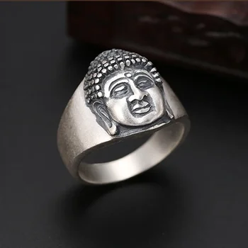 Real Pure S990 Sterling ezüst gyűrű férfi női ajándék áhított áldott Buddha fejpánt gyűrű 8g US Méret 7-11