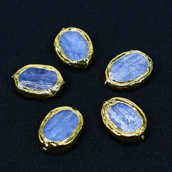 5 db kék kianit ovális forma 24K aranyozott távtartó drágakövek gyöngyök csatlakozó ékszerek gyöngy nyaklánc medál ékszerek DIY