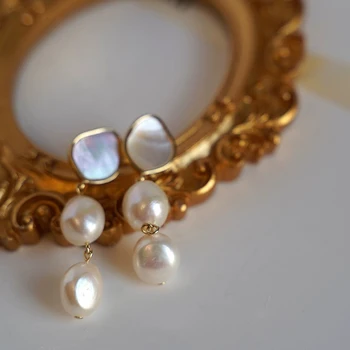 925 Sliver természetes édesvízi gyöngy hosszú bojt fülbevaló nőknek Női arany színű csepp fülbevaló Menyasszonyi ékszer ajándék