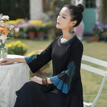 2024 hagyományos kínai vintage ing női nemzeti hanfu csipke sifon felső tang öltöny keleti virághímzés retro ingek