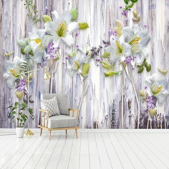 Photo Wallpapers 3D dombornyomott liliomvirágok falfestmény Nappali kanapé Lakberendezés Fali szövet fali papír 3D Papel De Parede