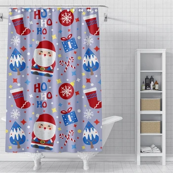 Karácsonyi rajzfilm Mikulás nyomtatott zuhanyfüggöny száraz nedves elválasztás Fürdőszoba válaszfal függöny vízálló zuhanyfüggöny