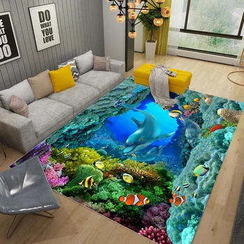 Rajzfilm óceáni hal mintás szőnyeg 3D nyomtatás Nagy szőnyegek a nappalihoz Hálószoba puha fürdőszoba padlószőnyeg elnyeli a csúszásmentes területet Szőnyegek