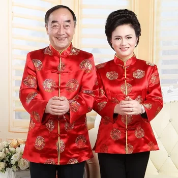 Tavaszi idős felnőtt tang öltöny férfi dzseki brokát ünnepi esküvő hagyományos kínai stílusú kabát szülők hosszú ujjú kabát