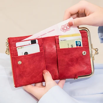 Női rövid pénztárca Multifunkcionális érme pénztárca hordozható retro egyszínű összecsukható pénzcsipesz kártyatartó Női