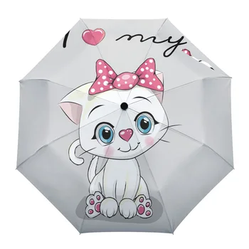 Bowknot rózsaszín macska állat kisállat okos kültéri szélálló esőernyő teljesen automata nyolc szál férfi nő nagy napernyő