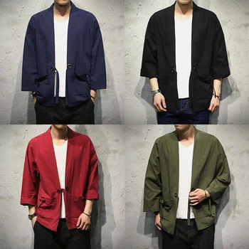 12 szín Japán kimonó férfi Cardigan egyszínű daru hímzés Nagy méretű kimonó kabát vékony bő köntös férfi kabát