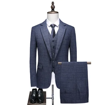 Boutique 5XL (blézer + mellény + nadrág) Férfiak Brit stílusú elegáns üzleti alkalmi Senior egyszerű úriember öltöny Háromrészes öltöny