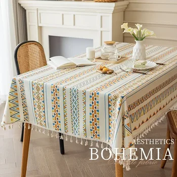 Bohém bojtok terítő vízálló és olajálló asztalterítő Mosható terítő Teaasztal Étkezőasztal dekoráció