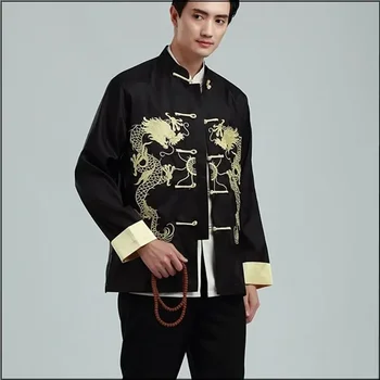 Férfi jelmez 2022 Hímzés Sárkány Tangsuit Hagyományos kínai férfi ruházat Ingfelsők Dzseki Cheongsam Hanfu Vintage