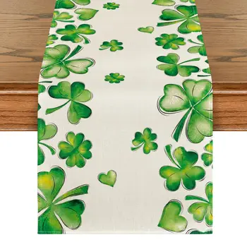 Green Shamrock Bush asztali futó otthoni parti dekorációhoz,Konyha és étkezőasztal,Ünnepek ünnepe, Szent Patrik napja, 13x72 hüvelyk