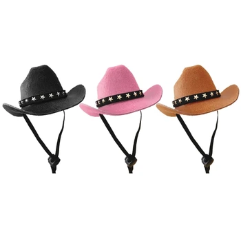Pet cowboy kalap fotókellékek macska/kutyák számára Cosplay sapka állítható hevederrel