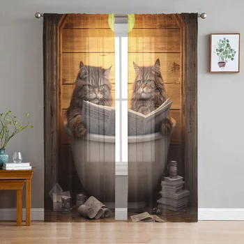 Cat újság fürdő tüll függönyök a nappalihoz Puszta függöny hálószoba ablakhoz Árnyékolók Voile függönyök