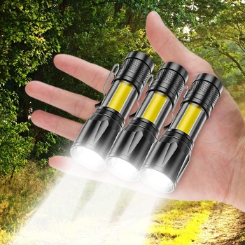 Mini USB töltés LED zseblámpa módok Hordozható erős fény zoom fáklya Kültéri kempinglámpa Lámpás vízálló zseblámpák