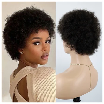 Rövid afro perverz göndör paróka nőknek Emberi haj parókák 180% sűrűségű pixie göndör afro paróka afro perverz göndör 100% emberi haj parókák