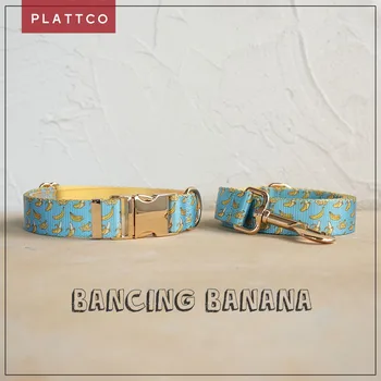 PLATTCO egyedi kutyanyakörv mintás BANCING BANANA minta kiváló minőségű ezüst csattal párosítva 5 méret PDC327G&PDL327G