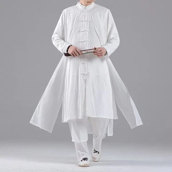2023 Kínai hagyományos ruha laza pamutvászon köntös férfi ruházat hamis két alkalmi fehér tang öltöny fekete árok kabát férfi