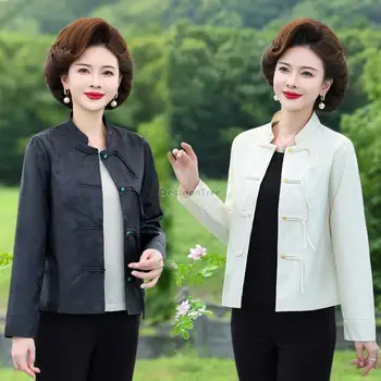 2023 tavasz ősz kínai tang öltöny felső ing kabát női etnikai stílusú retro cheongsam gombos állvány gallér rövid blúz S623