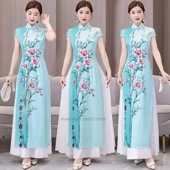 2024 ao dai vietnami hagyományos ruha kínai estélyi ruha cheongsam vintage keleti elegáns virágmintás qipao ruha