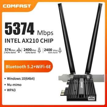 WiFi 6E hálózati kártya 5374Mbps vezeték nélküli PCI-e adapter Intel AX210 NGW kártyához 802.11ax BT5.2 PCI Express kártya asztali Win10