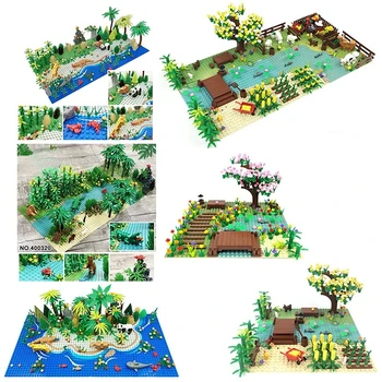 MOC Dzsungel jelenet Ökológiai környezet Kis részecske építőelemek Oktatási közgyűlés Farm modell Gyermek kockák Játékok