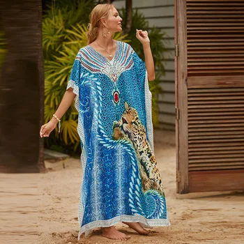 Strandszoknya blúz nyomtatás laza Beach Resort Bikini napálló ing fürdőruha tengerparti szabadidő tavasz és nyár Új 2023 kék