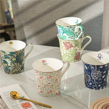 Kerámia bögre Elegáns francia virágcsont Kína iroda kávé Tea csésze Kreatív ajándék Otthoni konyha Ivókészlet Reggeli tejesbögre