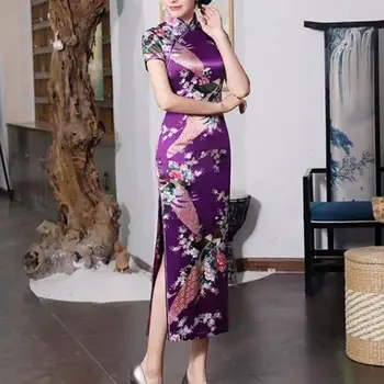 Női ruha Kínai nemzeti stílusú virágmintás nők Cheongsam kínai csomógombok Cheongsam szatén selymes hölgy kínai Qipao
