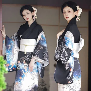 Divat Nemzeti trendek Nők Szexi Kimonó Yukata Obi újdonsággal Estélyi ruha Japán cosplay jelmez Virágos kimonó Női