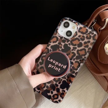 Fashion barna leopárd konzolos telefontok iPhone 14 12 13 15 Pro max 15Pro 11 aranyos állványtartó kétrétegű hátlap nőkhöz