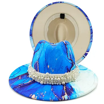 Női Fedora kalap, széles karimájú kalap, őszi és téli férfi vintage divat nyakkendővel festett nemez jazz Panama kalap esküvői kalap