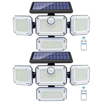 napelemes lámpák Kültéri mozgásérzékelő 333 LED-es árvízlámpák, napelemes biztonsági lámpák kívül 2 távirányítóval