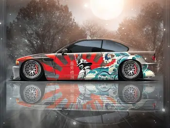 Samurai Car Wrap japán járműtekercs, öntött vinil csomagolás, univerzális méretű anime autódekoráció módosító matrica