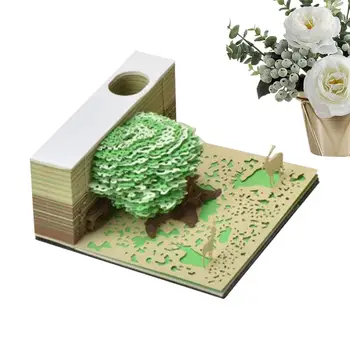 3D Feljegyzés Pad Fa modell Papírfaragás Művészet 3D cetlik tolltartóval Kreatív DIY papírjegyzetek Aranyos tapadásmentes kényelem