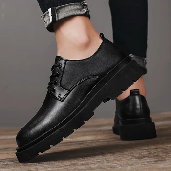 Férfi üzleti ruha alkalmi bőrcipő vastag talpú nyári angol fekete kis bőrcipő