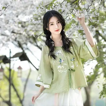 2023 nyár új, továbbfejlesztett retro kínai daldinasztia nők hanfu kínai stílusú félujjú felső rakott szoknya kétrészes szett S288