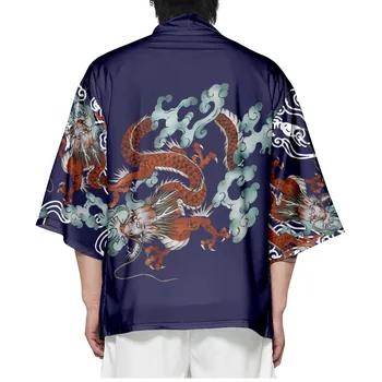 Japán Yukata szamuráj kimonó sárkánymintás ing ruházat haradzsuku kardigán férfi hagyományos haori kimonó