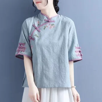 Kínai stílusú zen tearuhák és hanfu pamut és vászon ing hímzett tang öltönyzel és gombos fejlesztésekkel