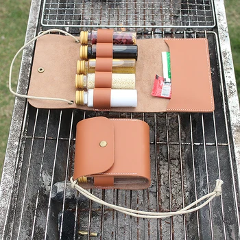  Hordozható összecsukható bőrtáska Kültéri fűszerpalack készlet Vízálló, nagy kapacitású tároló tasak Camping Piknik BBQ fűszertáska