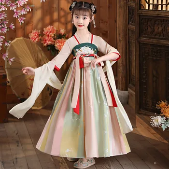 Lányok Új kínai hagyományos vintage Hanfu tündér rövid ujjú édes szép hercegnő szoknya Party Performance hímzés jelmez